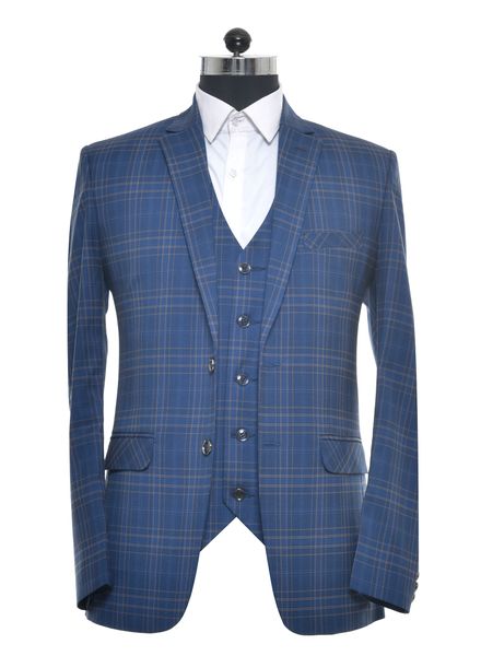 Suits Polyester Viscose Formal wear Regular fit Single Breasted Basic Check 3 Piece Suit La Scoot